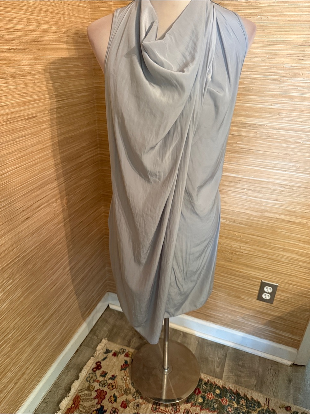 Draped Sleeveless Midi Dress in Light Gray